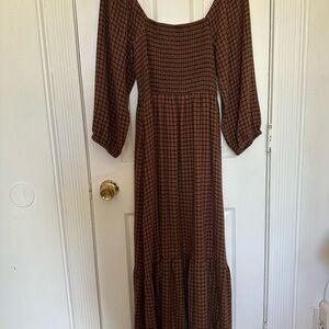 Marine Layer Brown Tiered Sundress with Bishop Sleeves